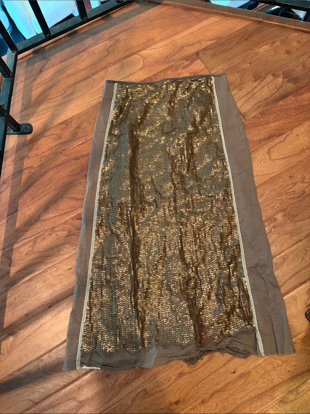 Aquarius Y2K Vintage Brown 100% Cotton Sequenced Midi Skirt Size Medium